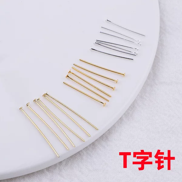 14K package gold copper T-pin flat head needle T head needle drop bead needle flat round head needle DIY needle connection needle jewelry accessories HD