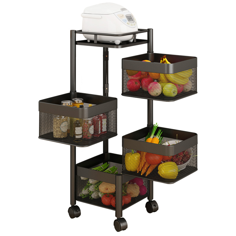 Estante de almacenamiento giratorio de cocina casero piso multicapa caja de bocadillos sala de estar cesta de frutas y verduras pequeño carro de almacenamiento móvil