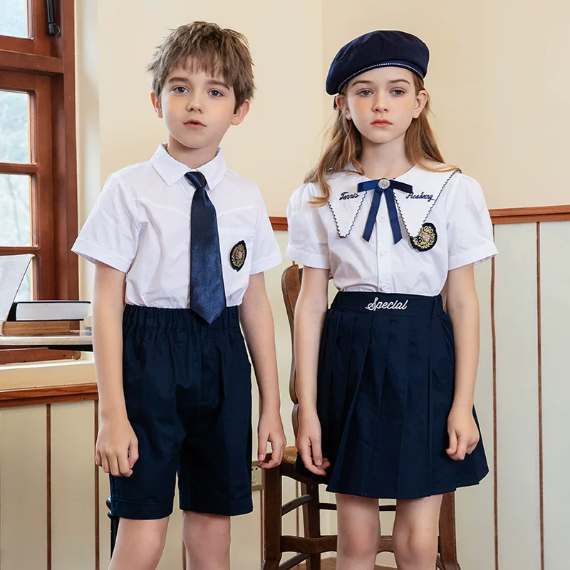 Summer set for kindergarten, children's shirt, uniform for students, British style
