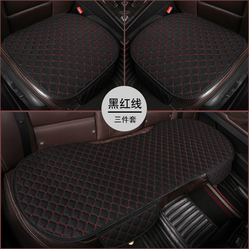 Universal – Linen Anti-Slip Seat cushion, seat cover - lnh-square-linen-black-red-line-3-piece-set