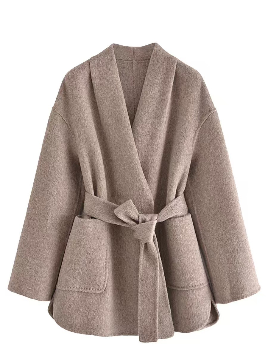 エンディウールコート レディース 2025秋冬新作 両面ウール 高級感 ウエストシェイプ キャメルベルベット 小柄さん向けコート