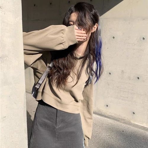 New style off-shoulder design hoodie cleverly designed hollow-out loose-fitting niche long-sleeved cropped top T-shirt