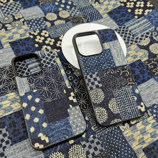 原创适用iPhone苹果16promax手机壳蓝色布艺15Pro复古蓝染保护套