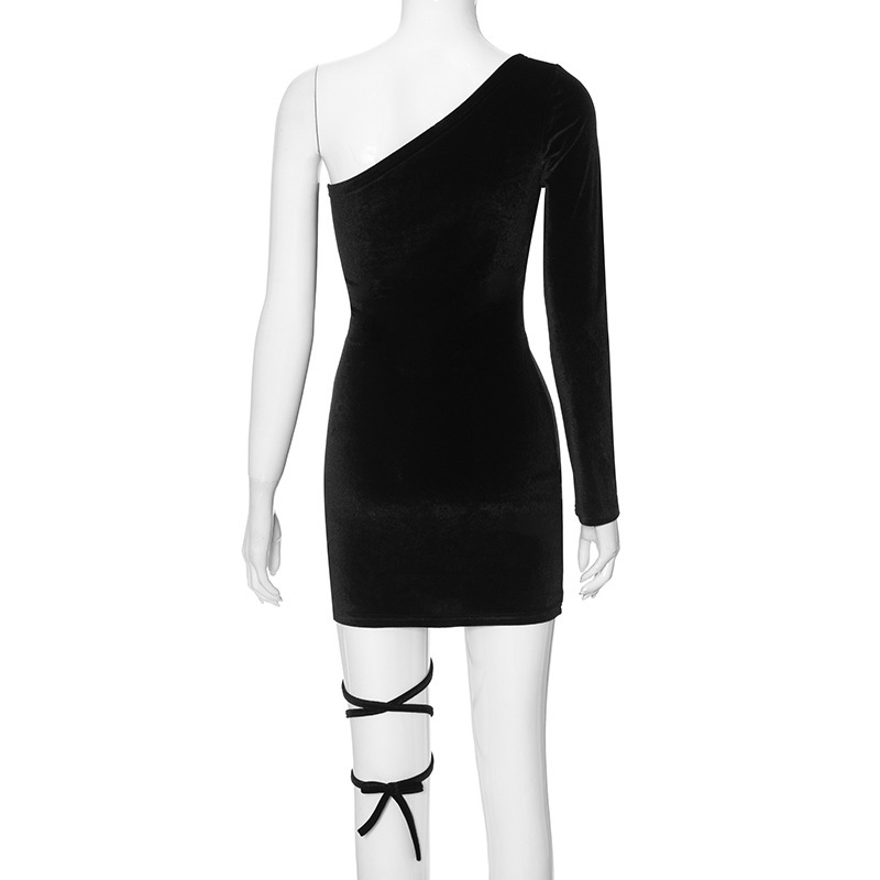 Solid Color Shoulder Strap Adult Lady like Woman Sexy Sheath Slim Fit Slimming Short Women Dress