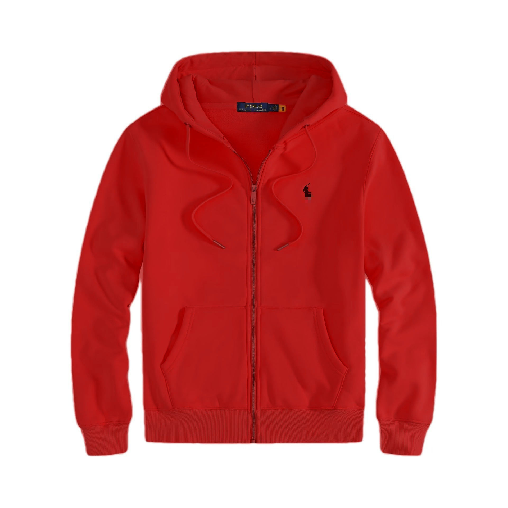 Zipper red-sapphire blue label