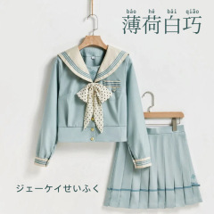 工厂代发包售后薄荷白巧jk制服学院日系水手服带领结百褶裙JK套装