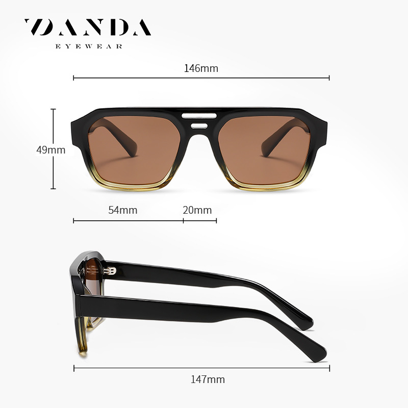 Gafas de sol de doble viga de pierna ancha con montura cuadrada S31120 Gafas de sol polarizadas de moda de alta gama para mujer Gafas de sombra de placa para exteriores