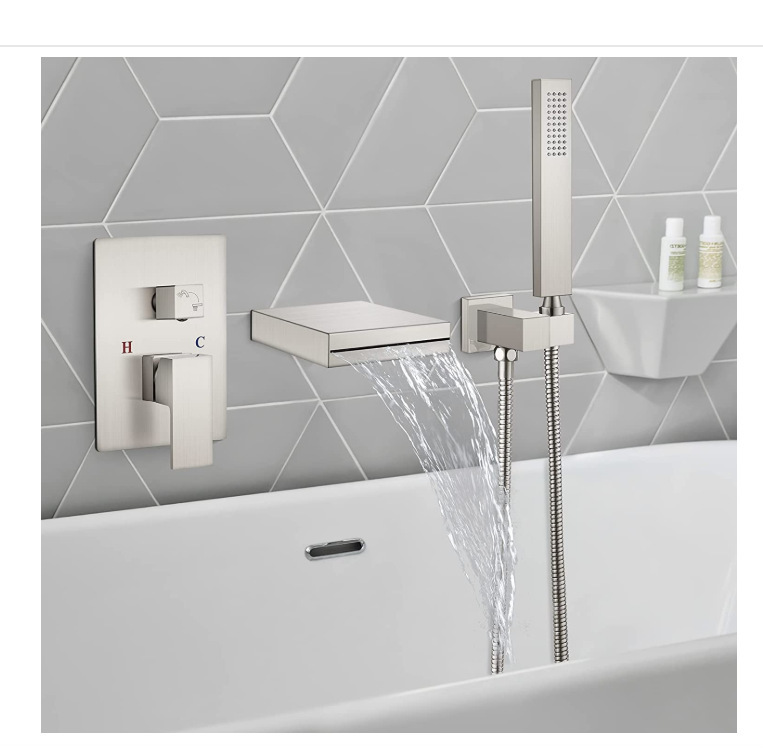 Cross-border exclusive Wall-in-wall bathtub waterfall faucet concealed split all-copper bathtub faucet