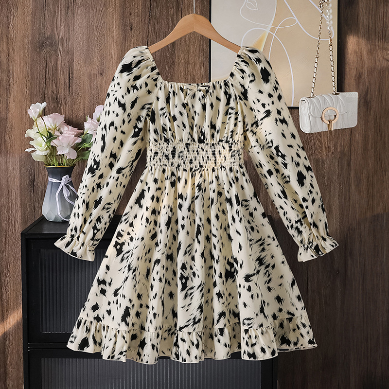 Vestido de niña ropa infantil transfronteriza otoño 2025 nuevo estilo francés de impresión elegante vestido de princesa de manga larga