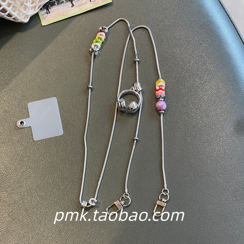 Silver phone chain, crossbody style, for headphones, phone, or as a clavicle chain, with a high-end feel, can be used as a bag charm or keychain, long chain with clip, for women