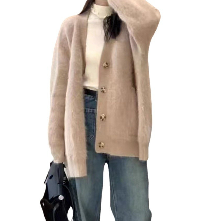 24 Dongpuyuan estilo de moda coreano nuevo abrigo suave pegajoso calentamiento suelto viento perezoso imitación de visón tejido
