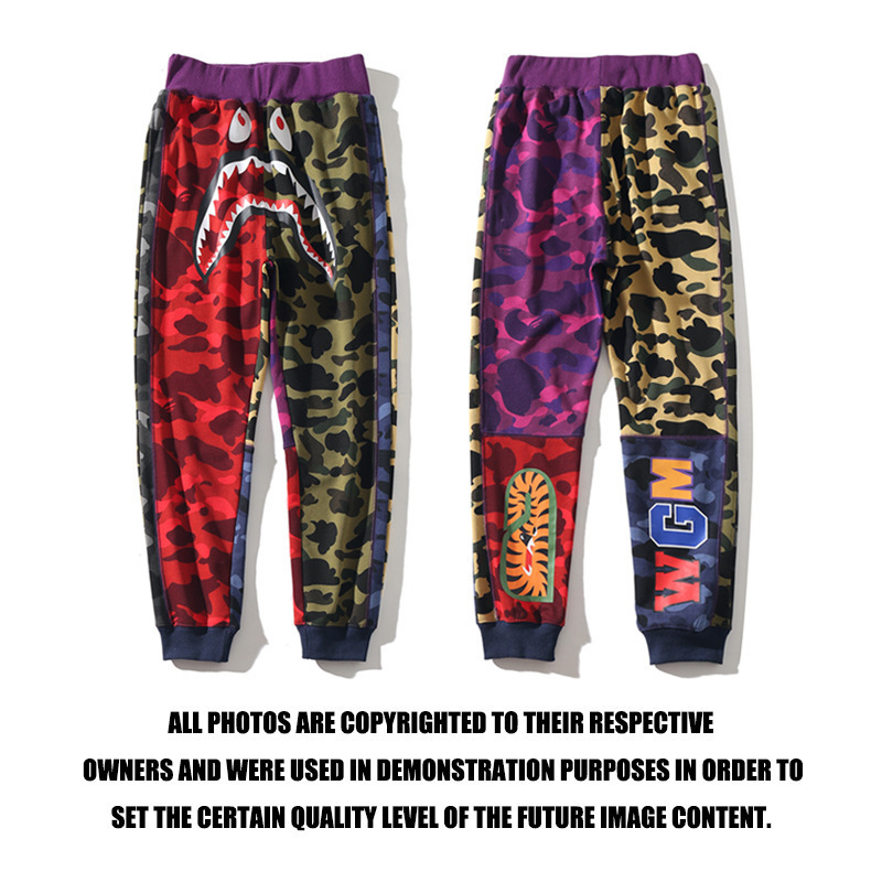 Foreign trade 2023 autumn Japanese tide brand BAPE camouflage multi-layer stitching pants men's and women's lovers toe-tied pants wholesale