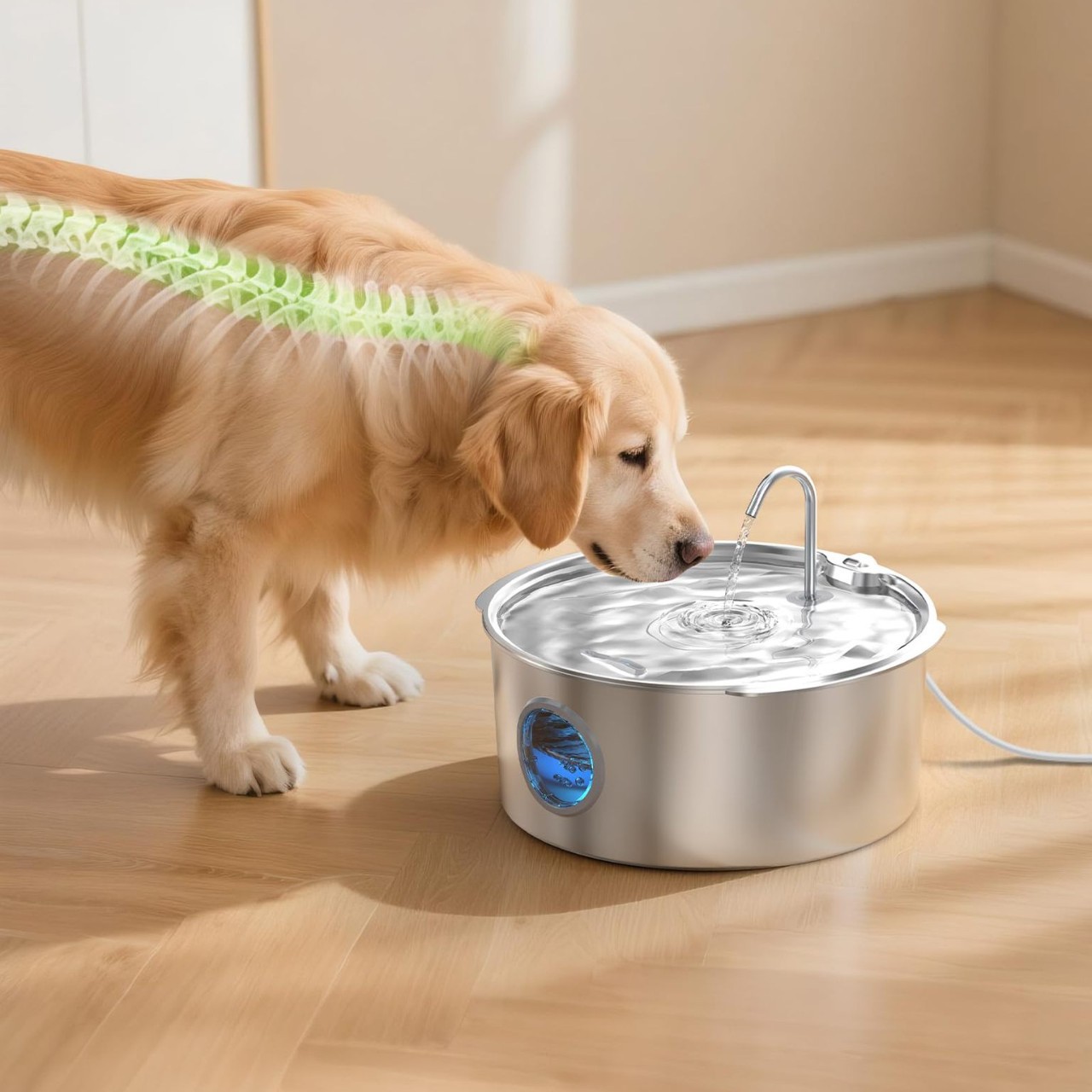 Explosiones transfronterizas 12L de acero inoxidable para mascotas tipo pista redonda de gran capacidad LED para gatos y perros