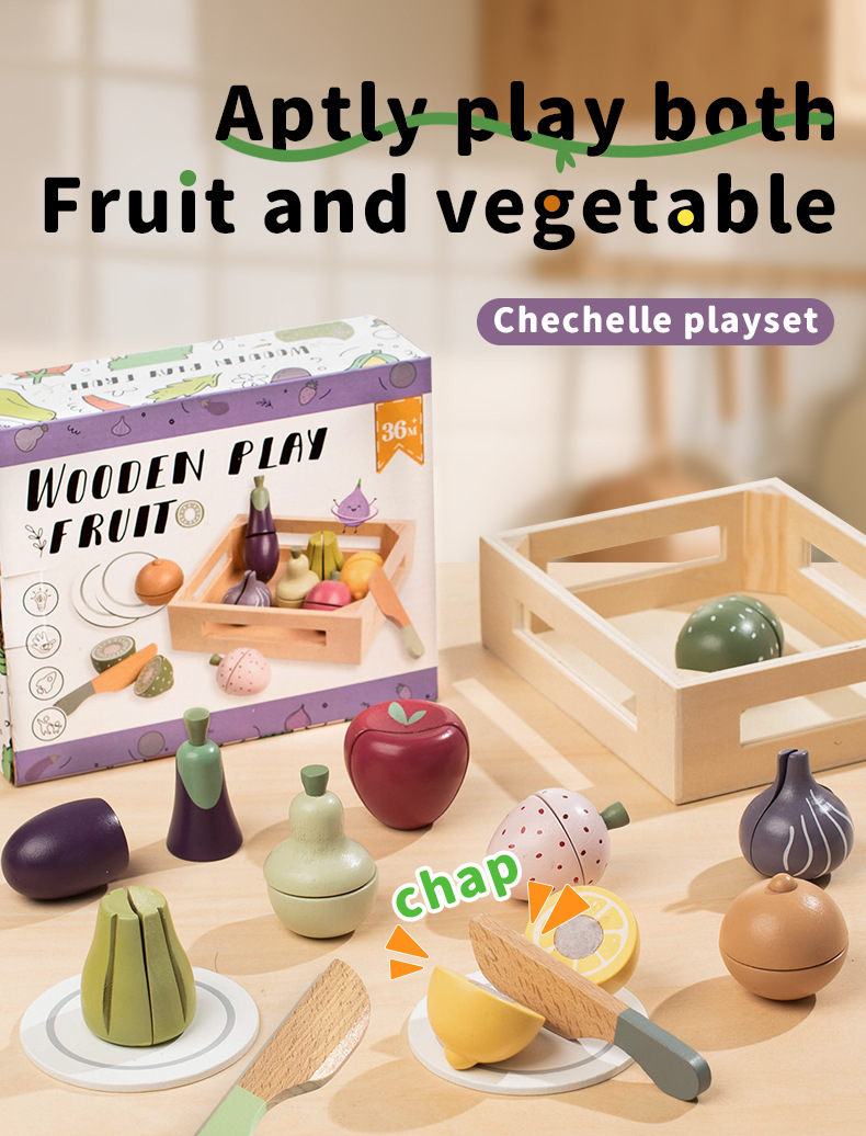 Wooden Early Education Intelligent Simulation 14-piece Tableware Fruit Cutting Play Set Baby Pretend Play Kitchen Toy