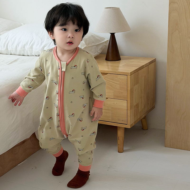 연한 녹색 바탕의 강아지 무늬 기모 침낭 / 80 야드 (권장 높이 75 ~ 85cm)