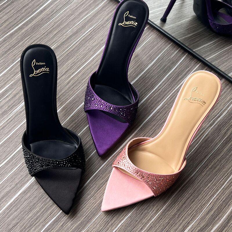 Pointed toe open-toe stiletto heels, sexy, fashionable, versatile, rhinestone-embellished slip-on high heels Pointed toe open-toe stiletto heels, sexy, fashionable, versatile, rhinestone-embellished slip-on high heels
