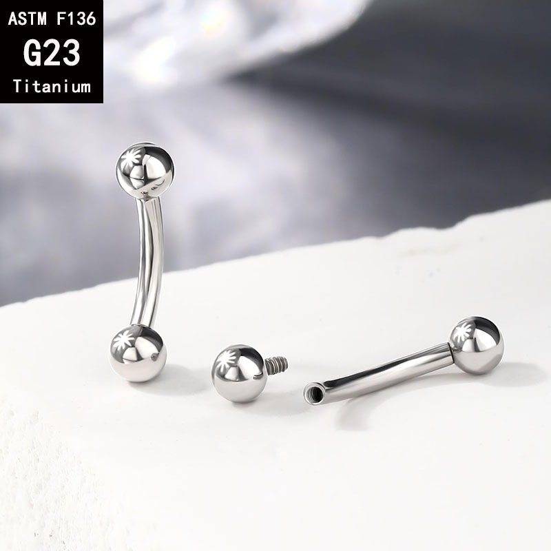 G23 Titanium Internally Threaded Double-Ended Ball Curved Barbell - C-Shaped Rod for Eyebrow & Tongue Piercing - F136 Titanium Alloy Body Jewelry detail image 9