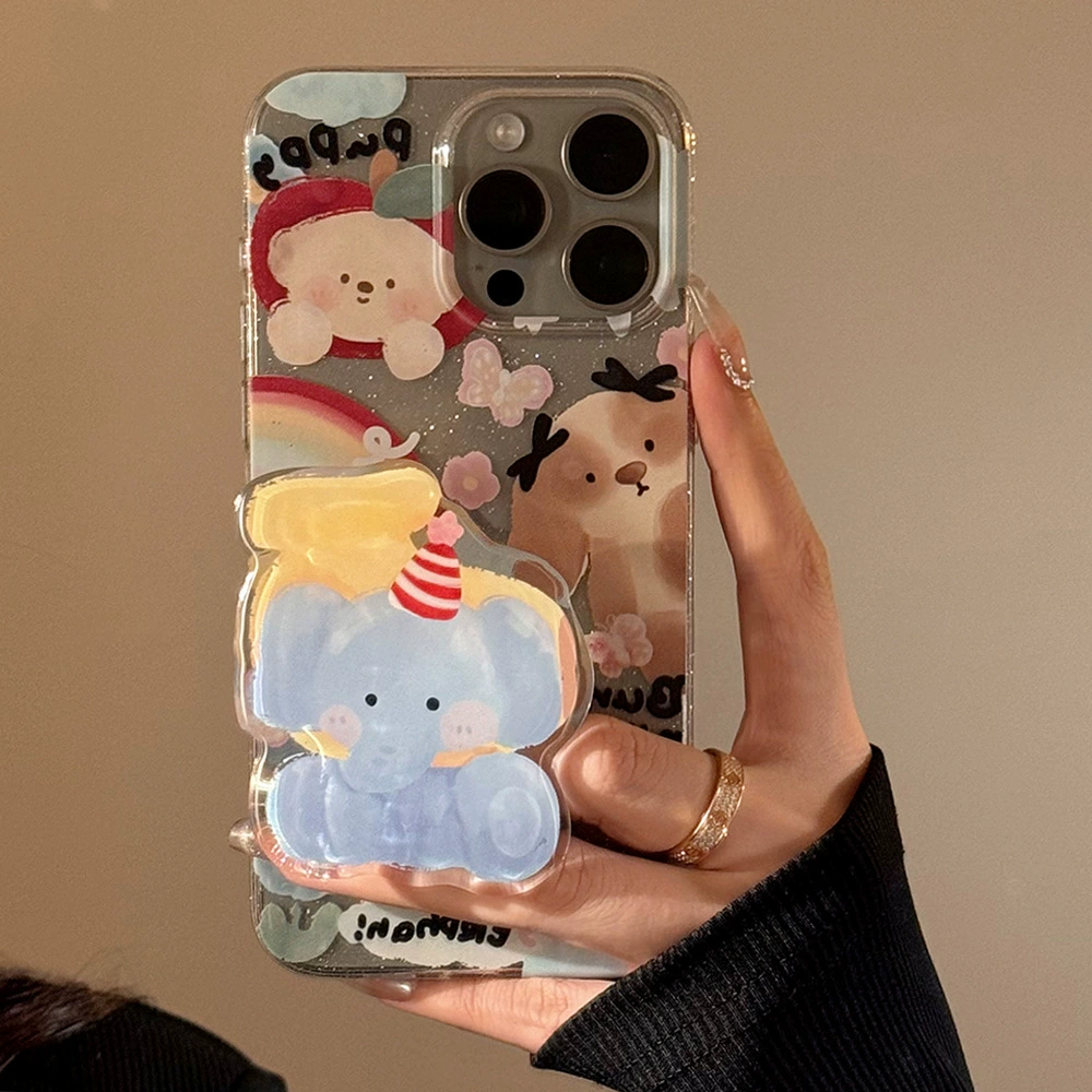 Чехол для телефона совместимый с Apple iPhone (серии 11–17), прозрачная мультяшная трубка с 3D слоном