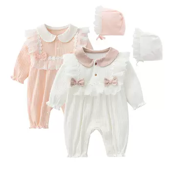 Spring 2022 baby Jumpsuit bowknot Hattie newborn clothes baby girl long sleeve Jumpsuit send hat - ShopShipShake