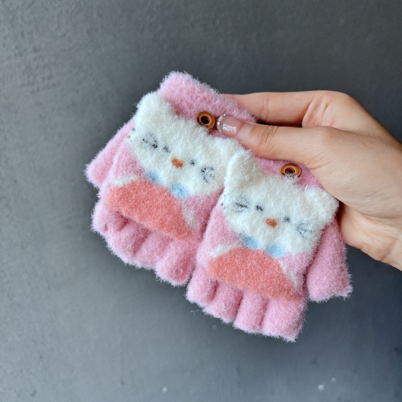 6# half-finger rose pink cat gloves