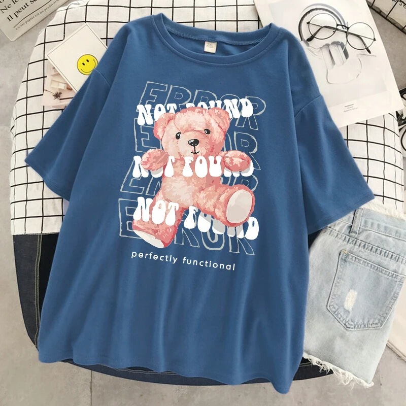 No Perfect Function Found Teddy Bear T-Shirt Ladies Oversized Soft T-Shirt Street Casual T-Shirt Summer Cotton