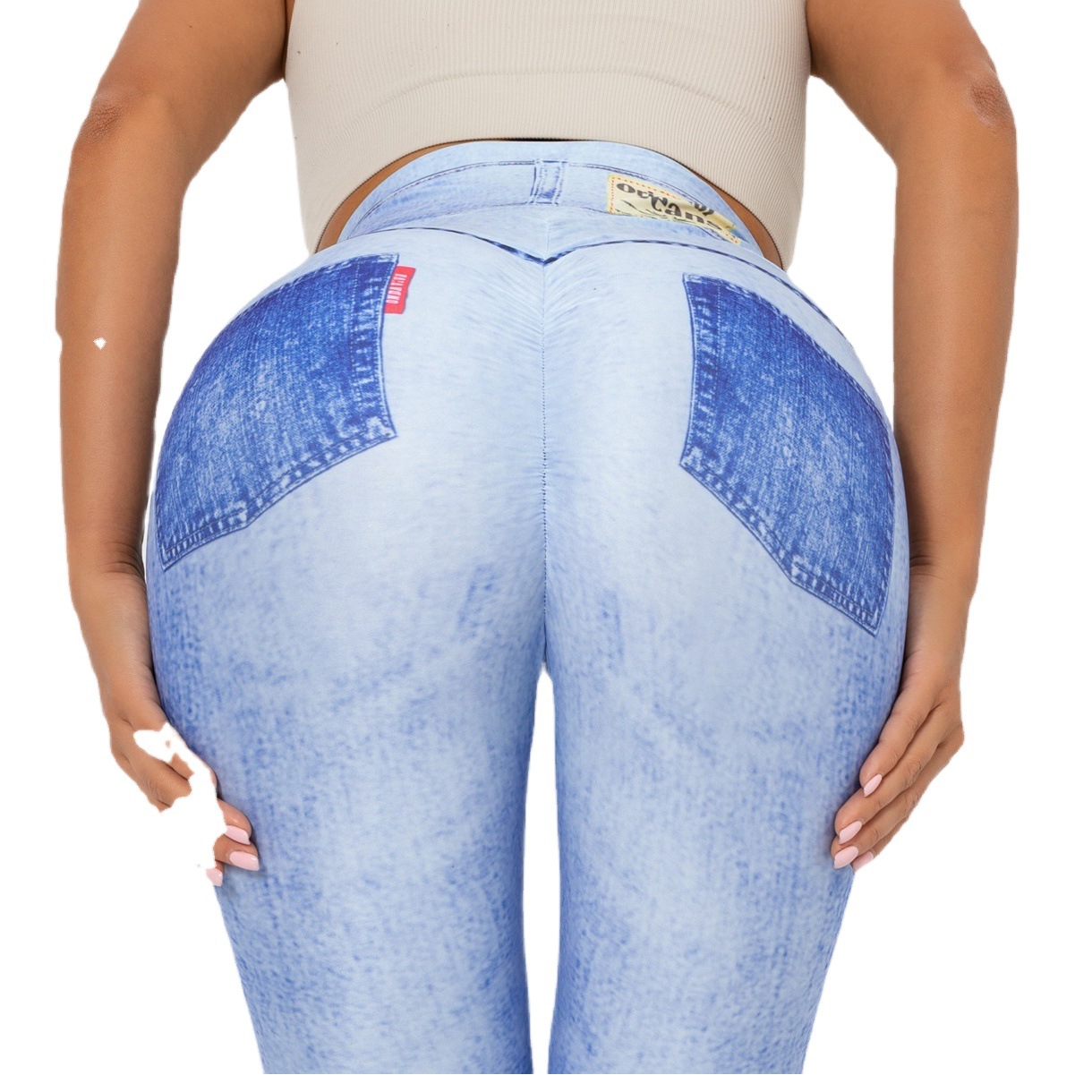 Pantalones de Yoga de Secado Rápido y Alta Elasticidad con Estampado Digital Europeo y Americano, Color Azul Denim, para Deportes, Correr, Fitness, para Mujer