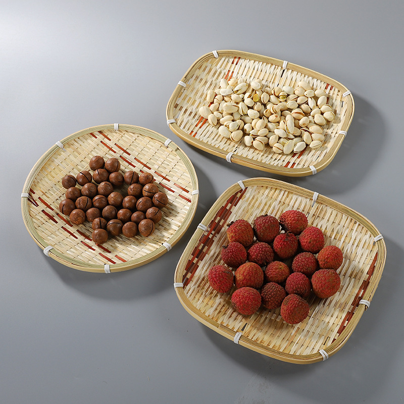 bambú trenzado pastel bandeja cesta refrescos canasta de frutas canasta de bambú estilo antiguo chino canasta de productos de doble capa platos hechos a mano
