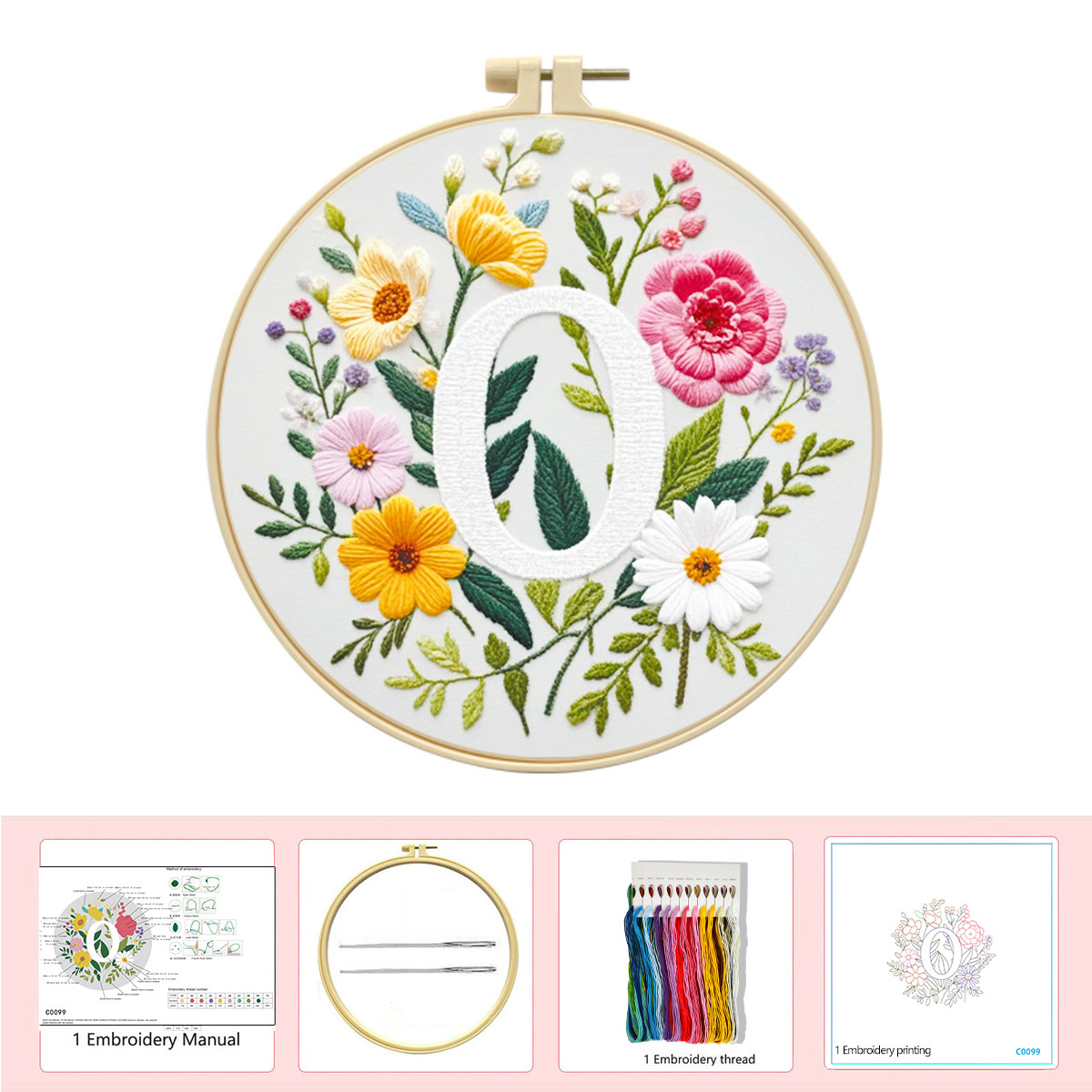 Hecho a mano flores y plantas europeas bordadas paquetes de materialdiy inglés 26 letras simple principiante nivel de bordado al por mayor