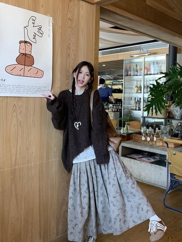 复古慵懒风套装女夏季2025新款针织毛衣蕾丝衫印花半身裙三件套潮|undefined