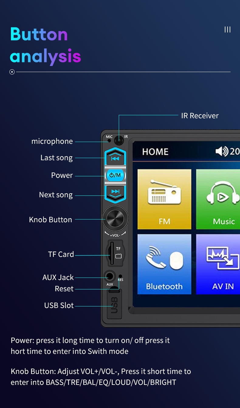 7inch Mp5 Player Car Display Screen Portable Fm Reversing Rear View Bluetooth Connection Hd 1080