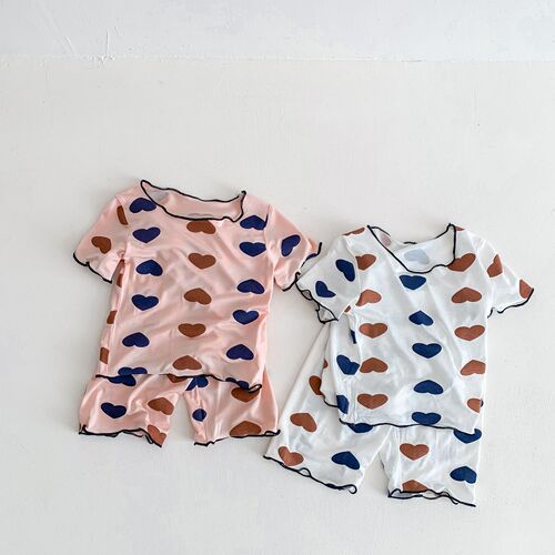 Modal infant pajamas, summer thin short-sleeved home clothes, girls' nine-point pants, baby air-conditioned clothes set