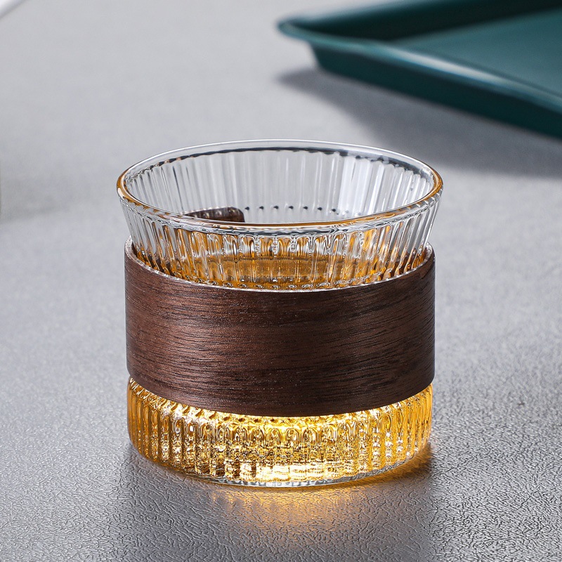 Estilo japonés martillado de vidrio anillo de madera taza de té taza principal taza de té pequeña taza de té Kung Fu juego de té taza de té