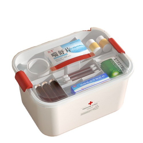 Plastic portable double-layer medical box portable first aid medical box health center small medicine box household storage box