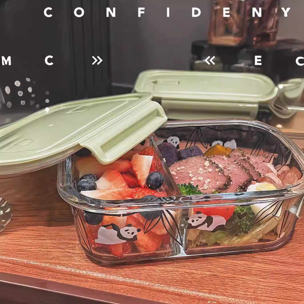 Shanen Panda vidrio borosilicato fruta crujiente con tapa sellada separada Oficina trabajador caja de almuerzo calefacción por microondas