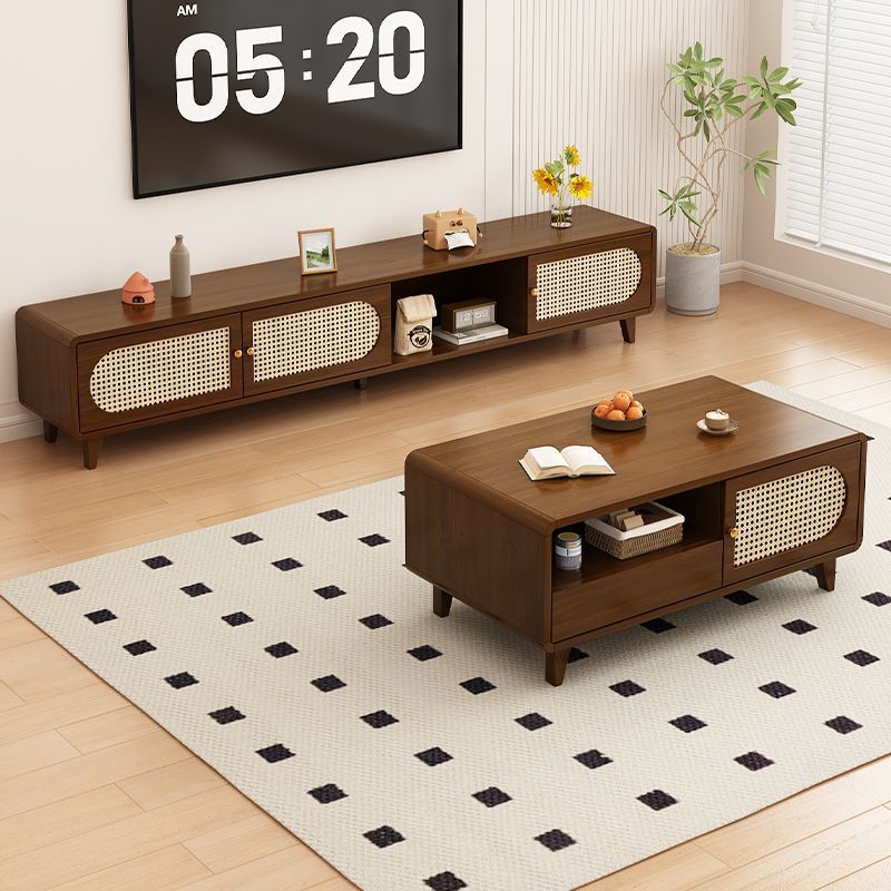 Modern Simple Rattan Tv Cabinet Living Room Home Chinese Style Small Apartment Video Cabinet Walnut Wood Color