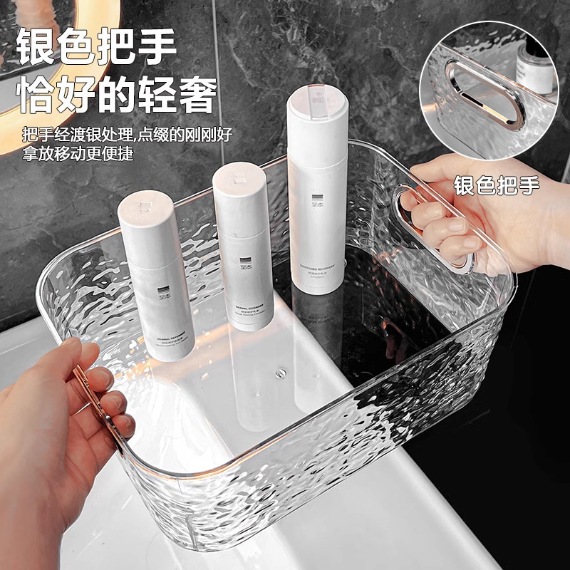 Caja de almacenamiento acrílica de lujo ligera máscara transparente de escritorio para productos de cuidado de la piel cosméticos cesta de almacenamiento bocadillos caja de acabado