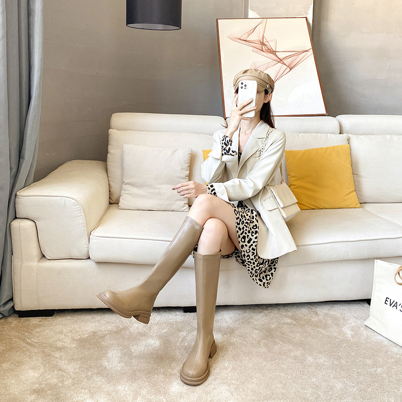 Damen Overknee-stiefel Mit Rundkappe Schlanke Passform British Style_voghion.com