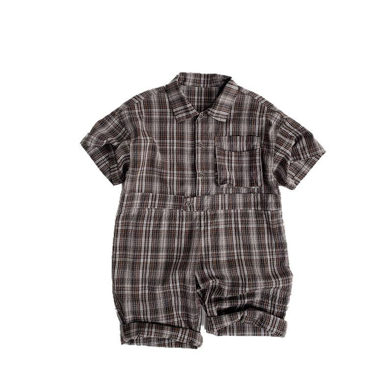 Ropa para niños mono personalizado para niños 2025 primavera y verano nuevo estilo para hombres y mujeres bebé mono delgado a cuadros pantalones para niños