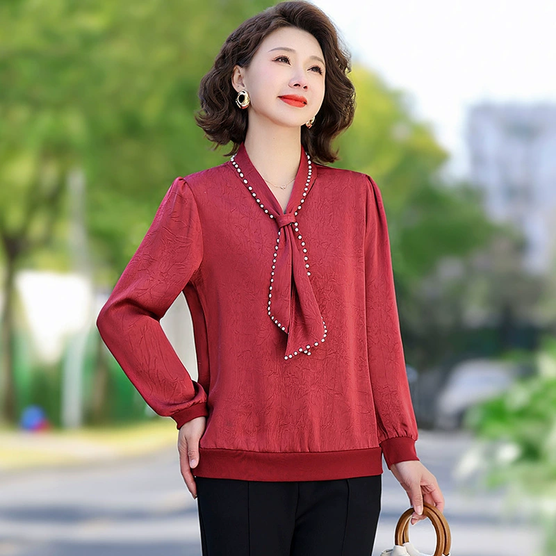 Модная иностранная мама 50-летняя рубашка с длинными рукавами