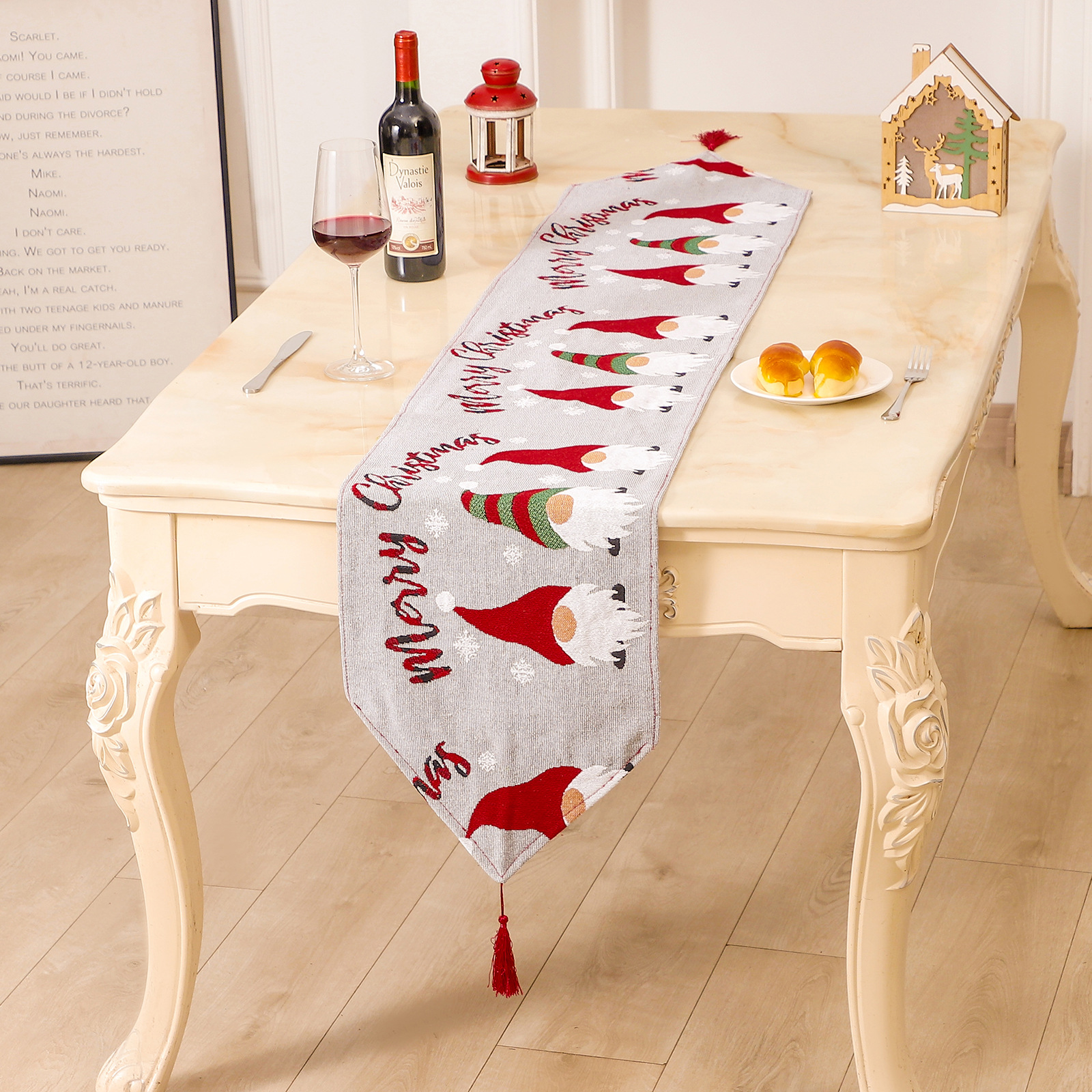 Neue Weihnachts-Tischfahne, gesichtsloser alter Mann, Tischfahne, garngefärbte Jacquard-Tischdecke, Weihnachtsdekoration_voghion.com