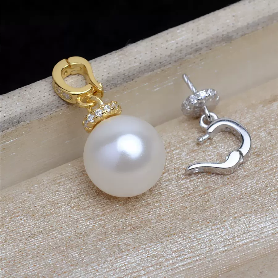 S925银8-13珍珠配件卡扣托DIY万能吊坠项坠女活动扣链坠子5406