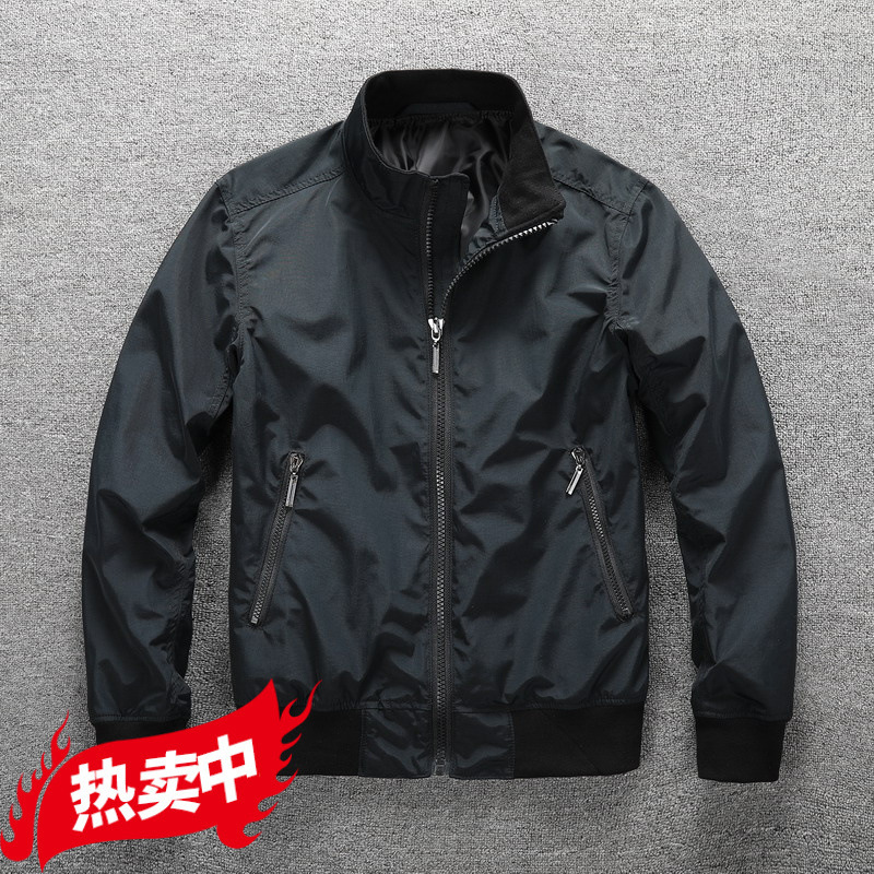 American Bomber Jacket Coat Men's Fashionable Spring and Autumn Wear Thin Vertical Collar Windproof Black All-Match Casual Jacket