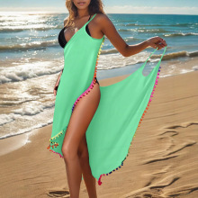 多色现货跨境彩色流苏女式防晒裙欧美一片式沙滩裙多功能度假罩衫