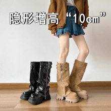 羊皮版~不过膝显瘦骑士靴堆堆长靴2025新款小个子增高长筒裤管靴