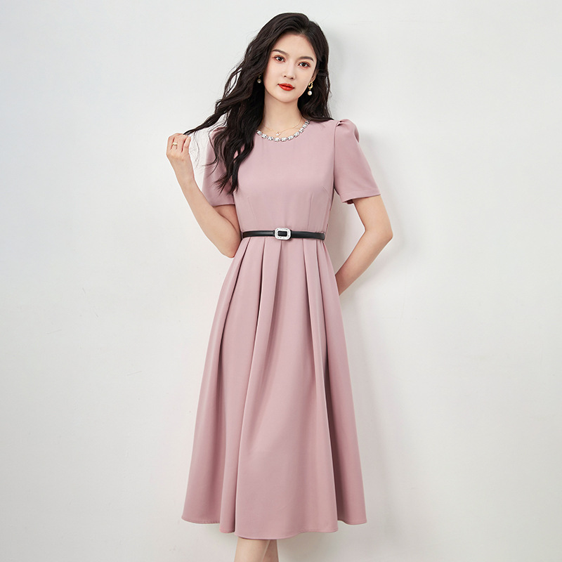 Đầm suông nữ midi mùa hè tay ngắn — 2423305 - Màu mơ chi tiết 2