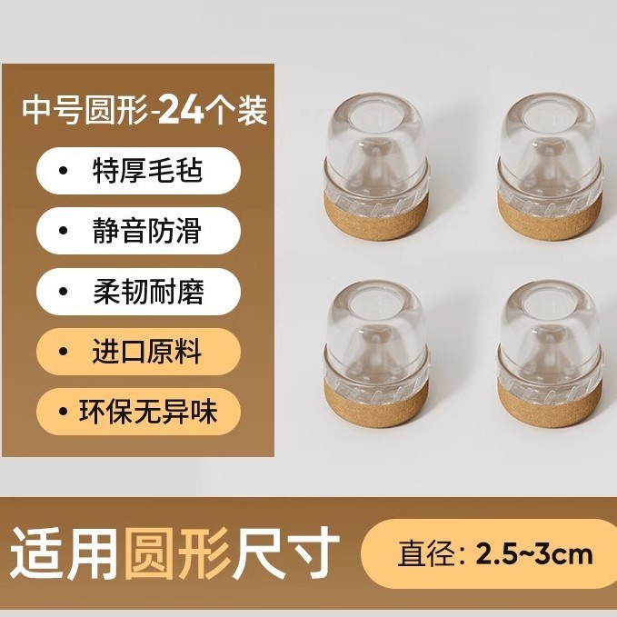 Upgraded anti-slip bottom - round medium size [transparent pack of 24] suitable for diameter 2.5-3cm