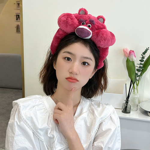 Cute Cartoon Strawberry Bear Hairband Girl Plush Hairpin Ham Pig Face Washing Hair Pressing Headband Funny Selling Cute Headwear