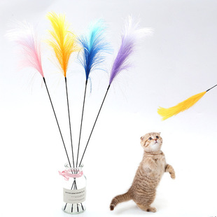 Pet supplies factory wholesale cat toys reed feather cat teaser bendable self hi stuffy cat toys