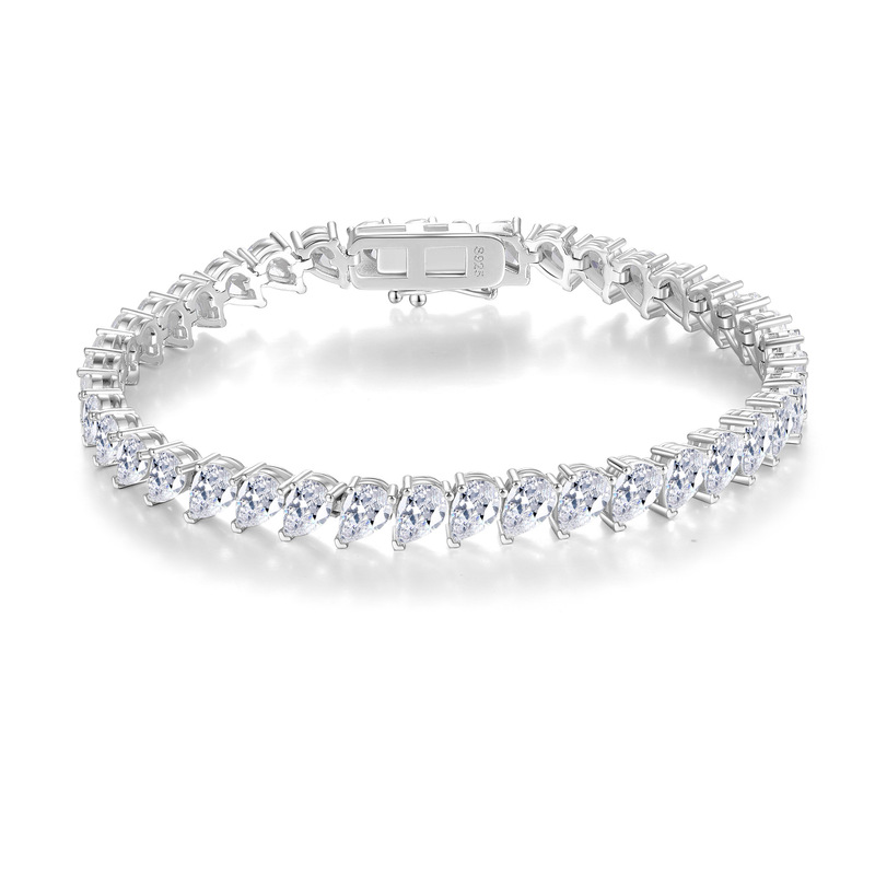 925 silver inlaid pear-shaped 4*6 zircon bracelet for men and women European and American cross-border tennis bracelet hip-hop trendy jewelry for men