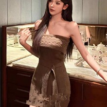 陈一丁Helee 小性感系带麻花针织抹胸连衣裙紧身裹胸包臀毛衣短裙